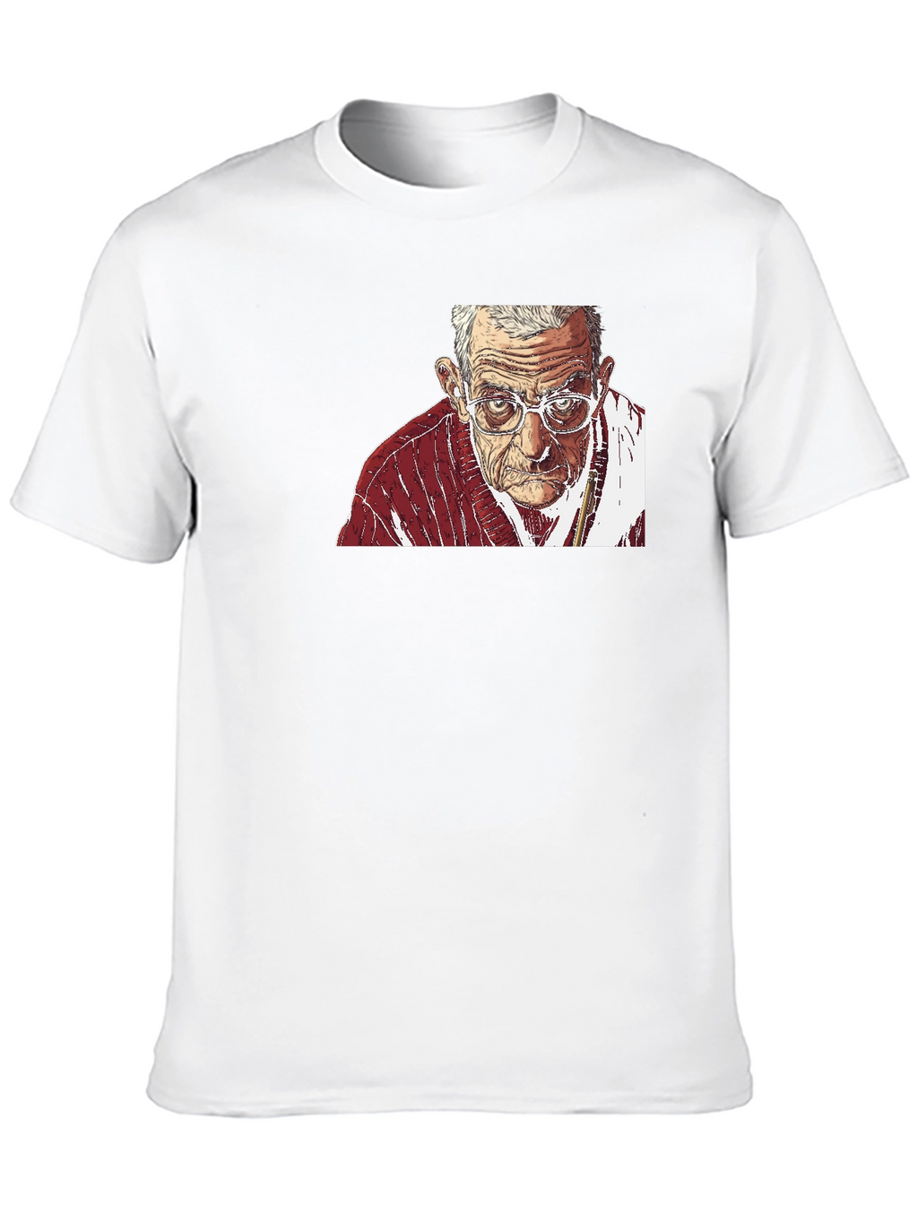 Illustrated Old Man Portrait Black T-Shirt