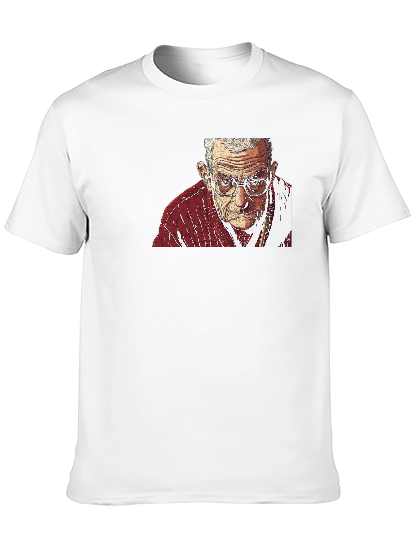 Illustrated Old Man Portrait Black T-Shirt