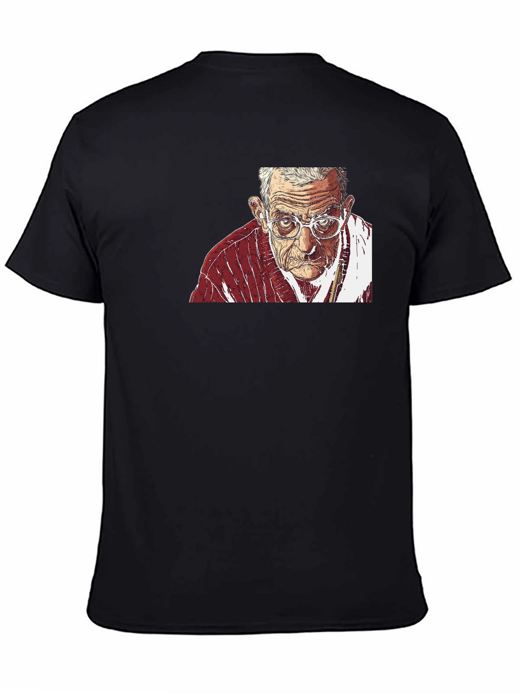 Illustrated Old Man Portrait Black T-Shirt