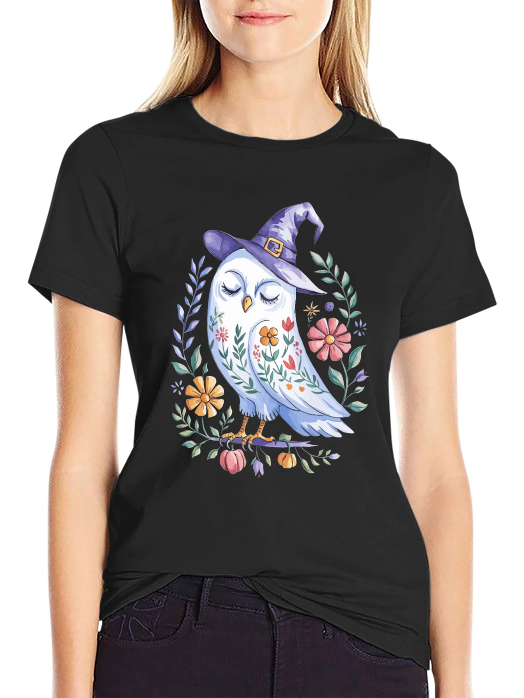 Whimsical Owl Witch T-Shirt - Halloween Tee