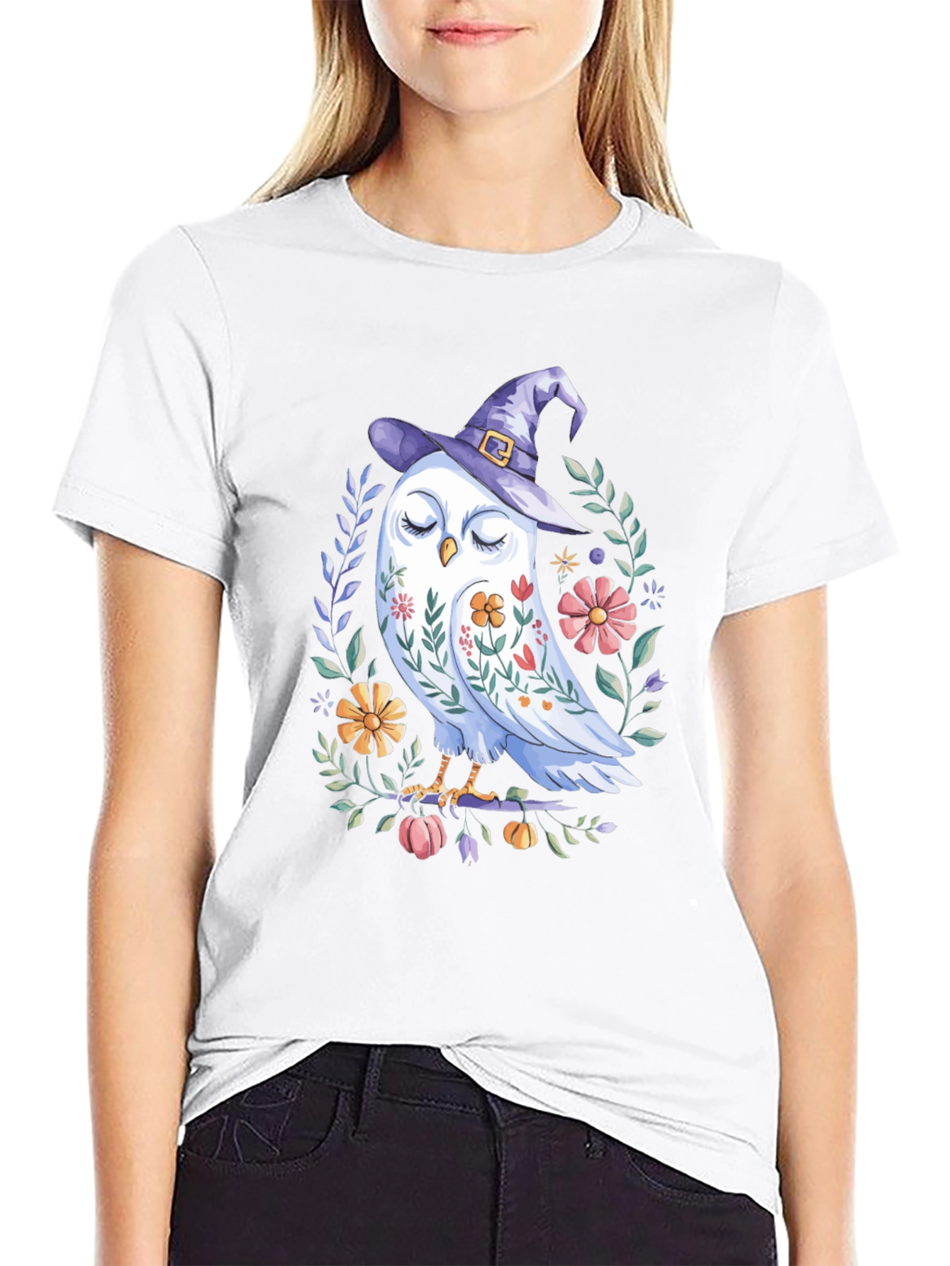 Whimsical Owl Witch T-Shirt - Halloween Tee