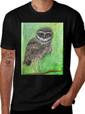 Owl Print Black T-Shirt - Unique Nature Design