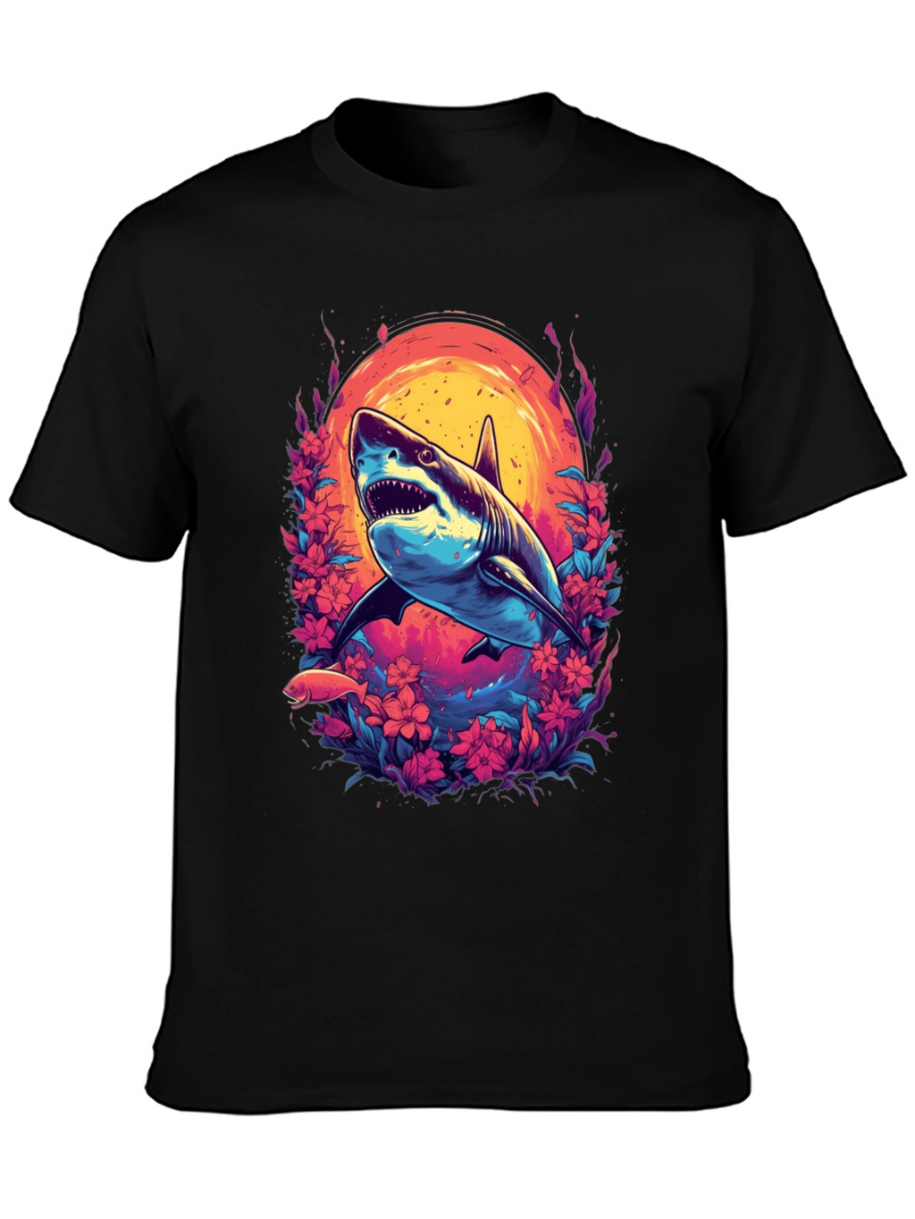 Shark Floral Graphic Tee - Black