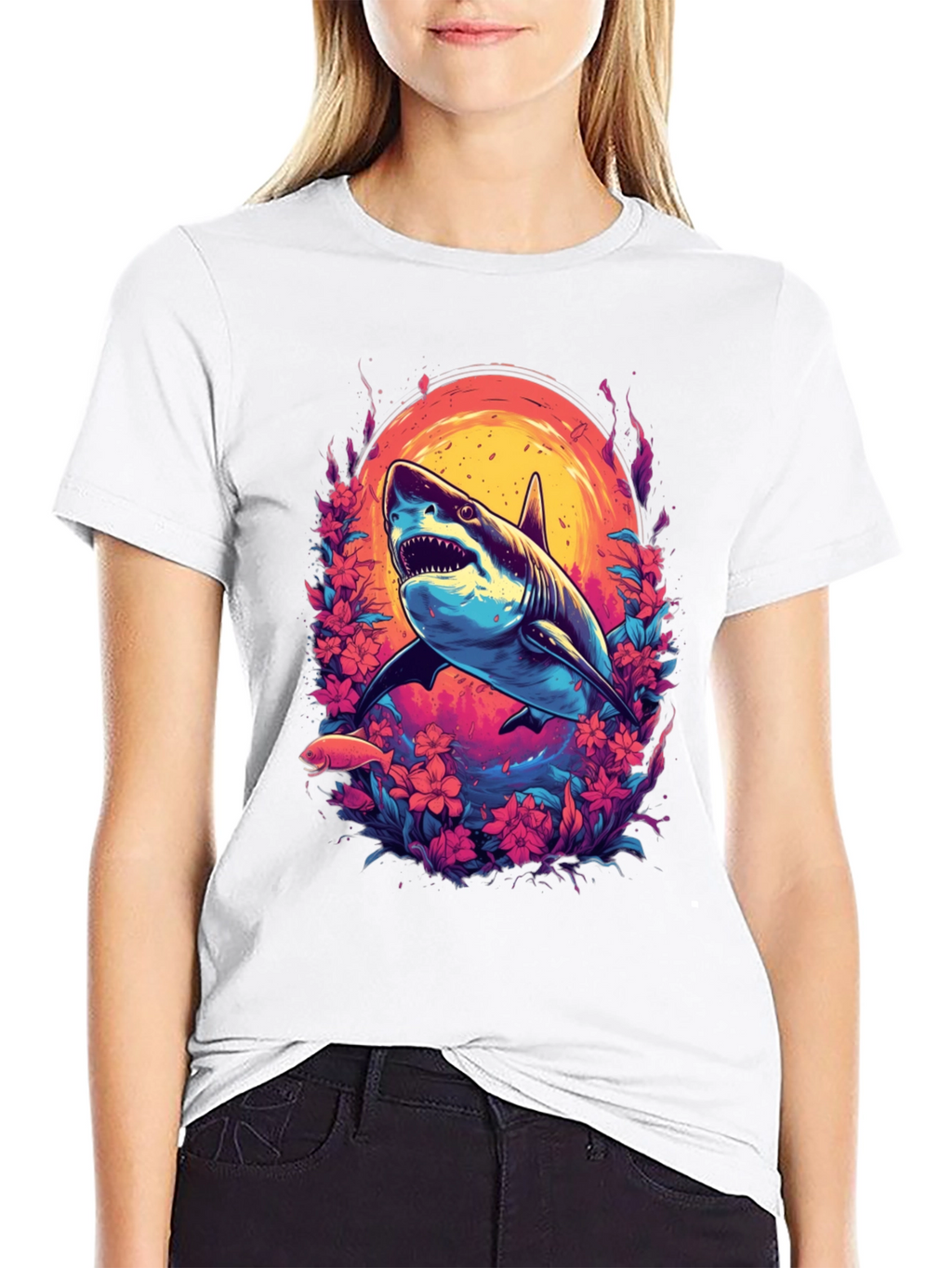 Shark Floral Graphic Tee - Black