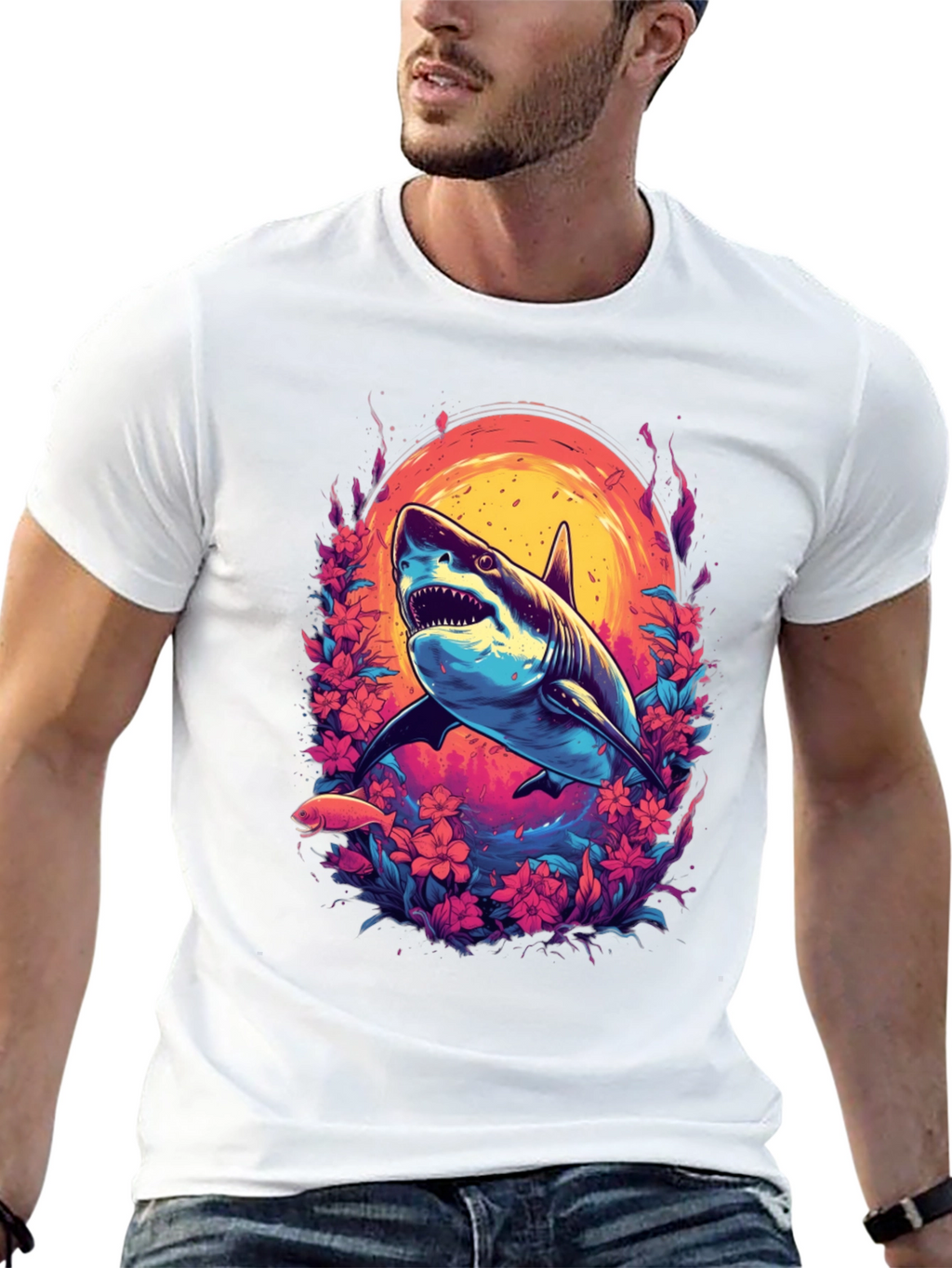 Shark Floral Graphic Tee - Black