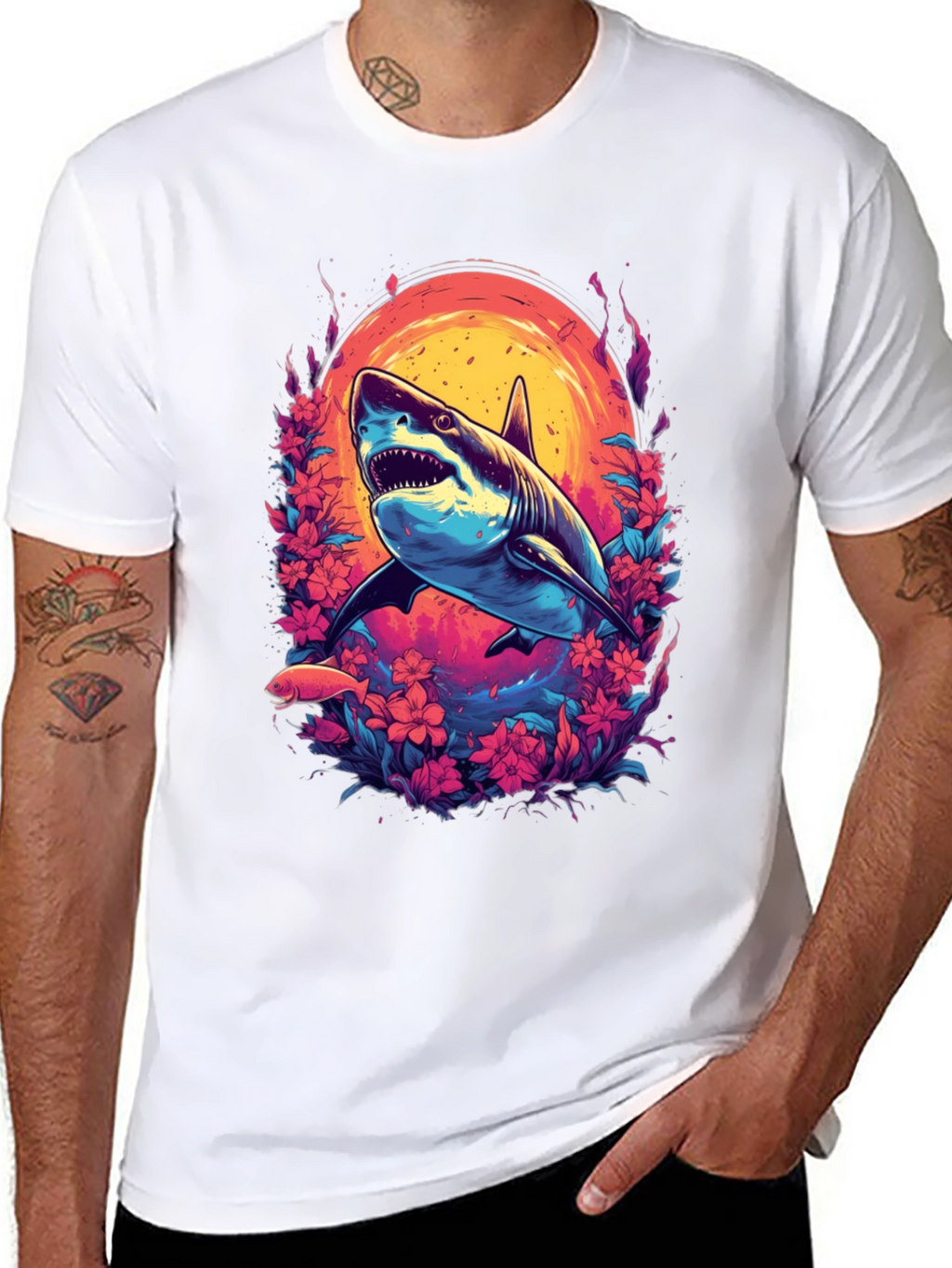 Shark Floral Graphic Tee - Black