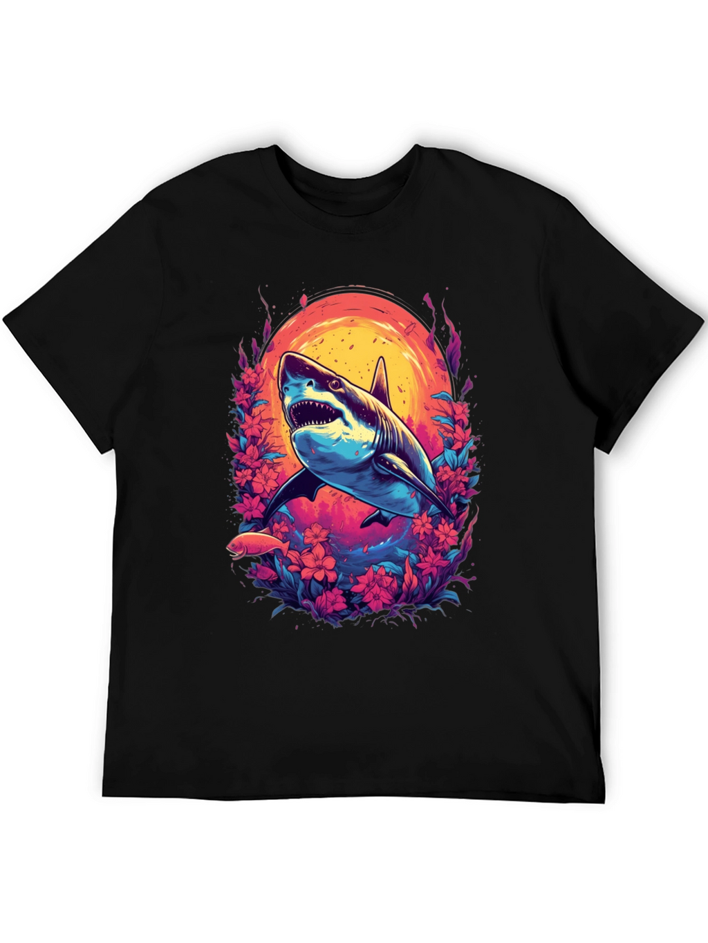 Shark Floral Graphic Tee - Black