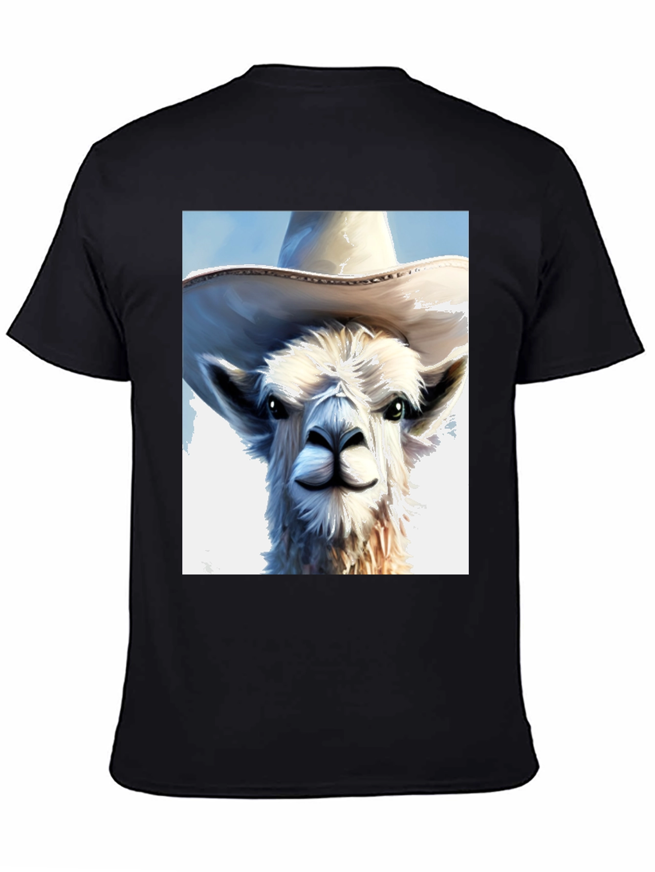 Llama in a Hat Graphic Tee - Black Cotton Shirt