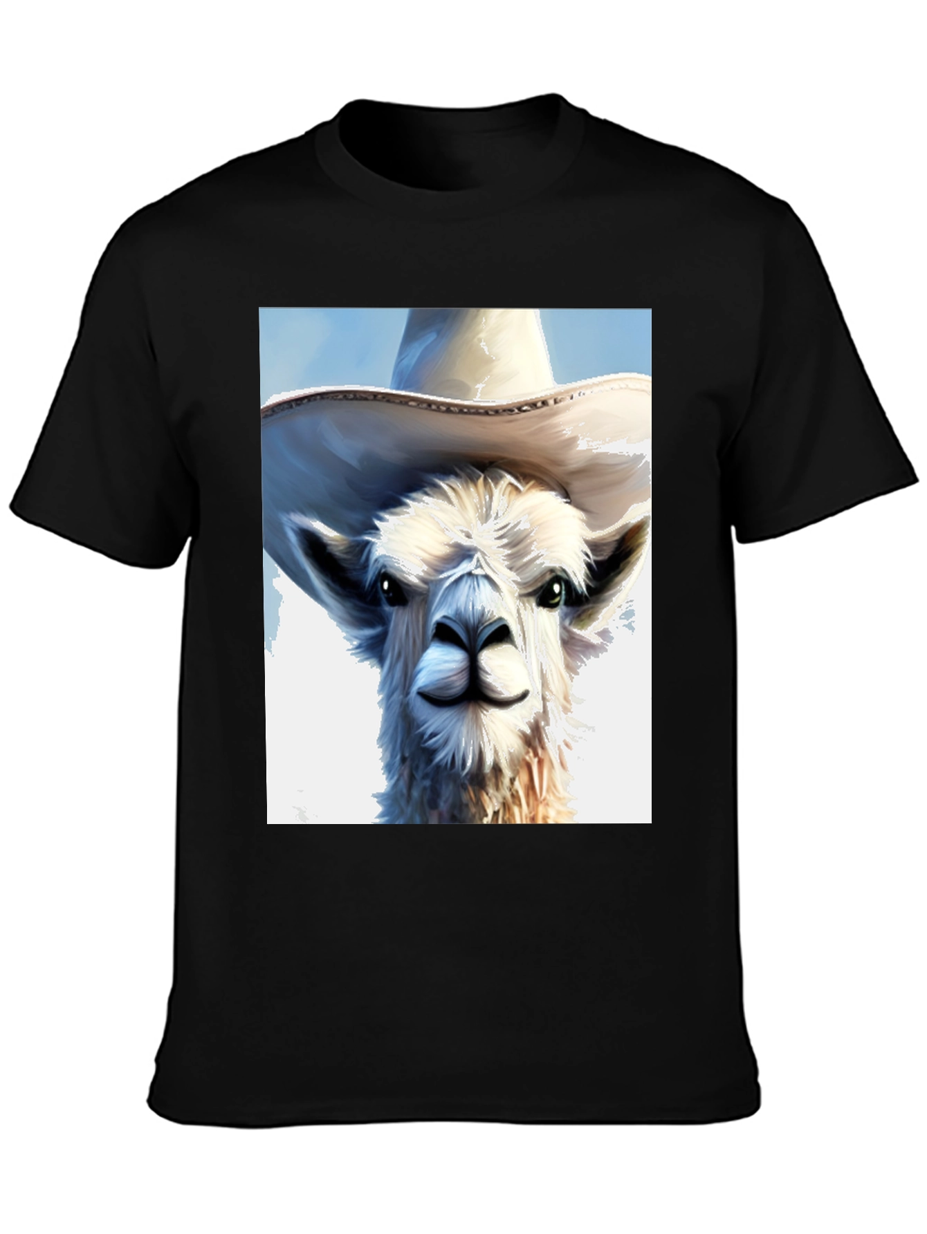 Llama in a Hat Graphic Tee - Black Cotton Shirt