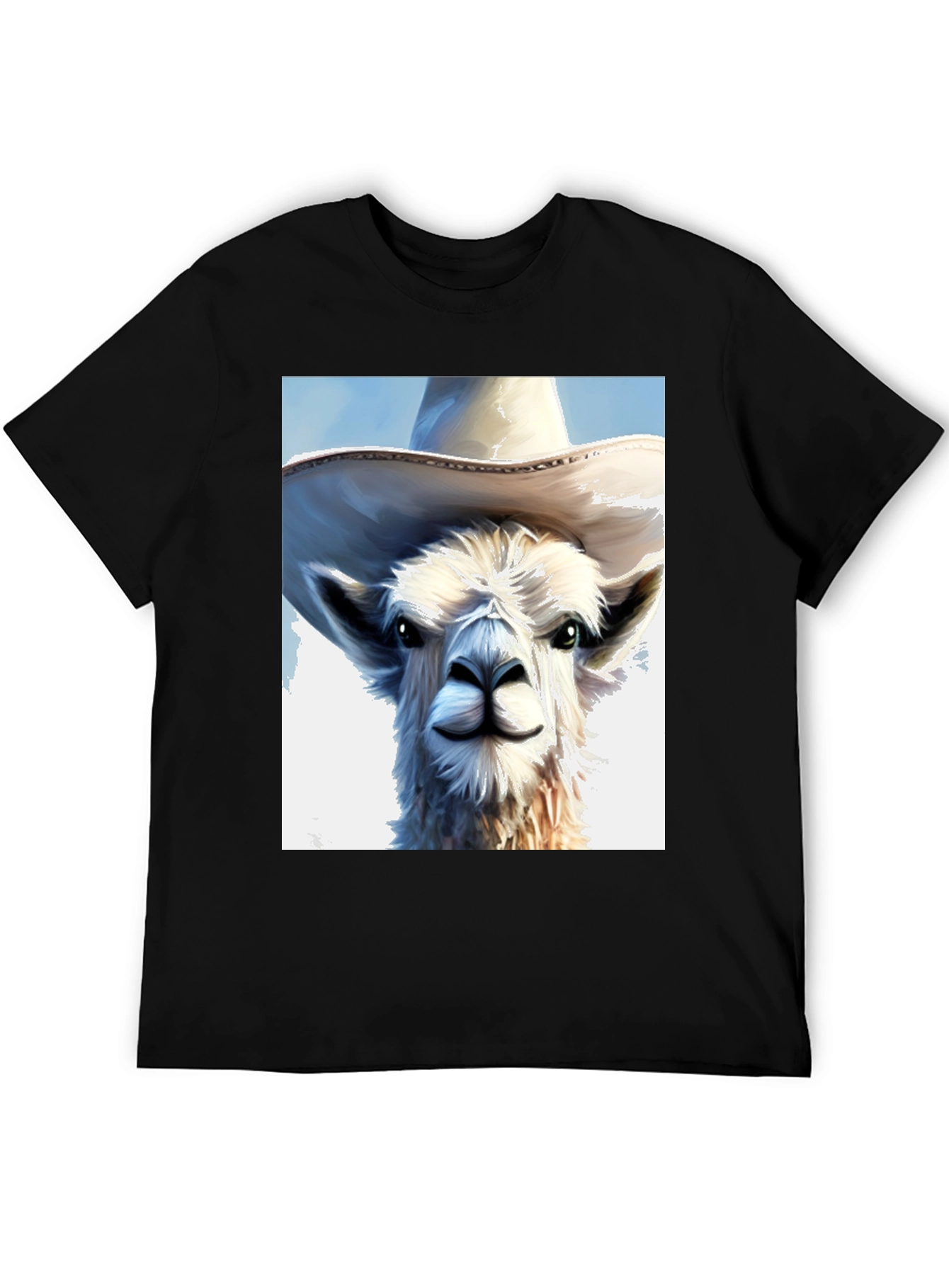 Llama in a Hat Graphic Tee - Black Cotton Shirt