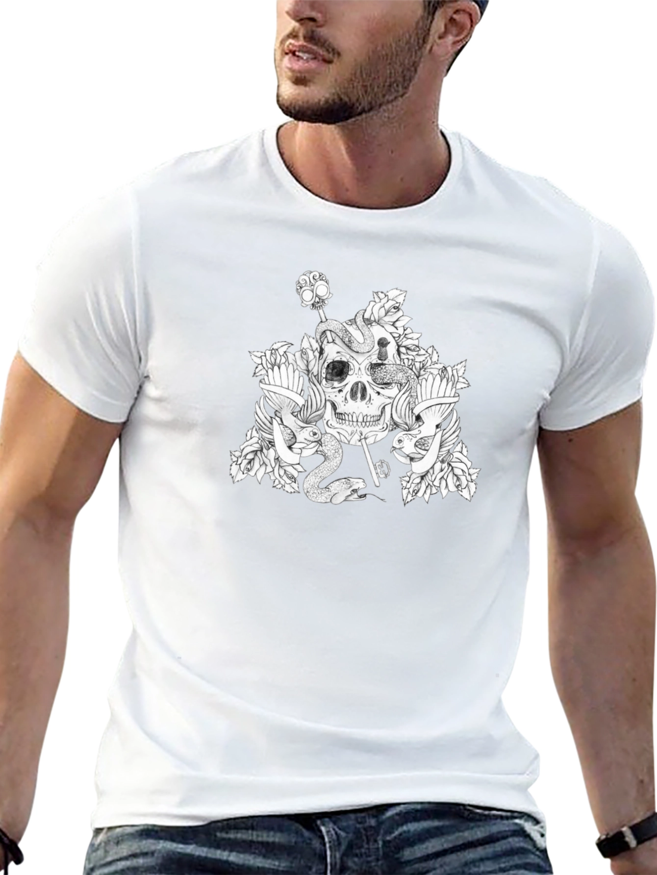 Skull & Snake Graphic Tee - Mens Black T-Shirt