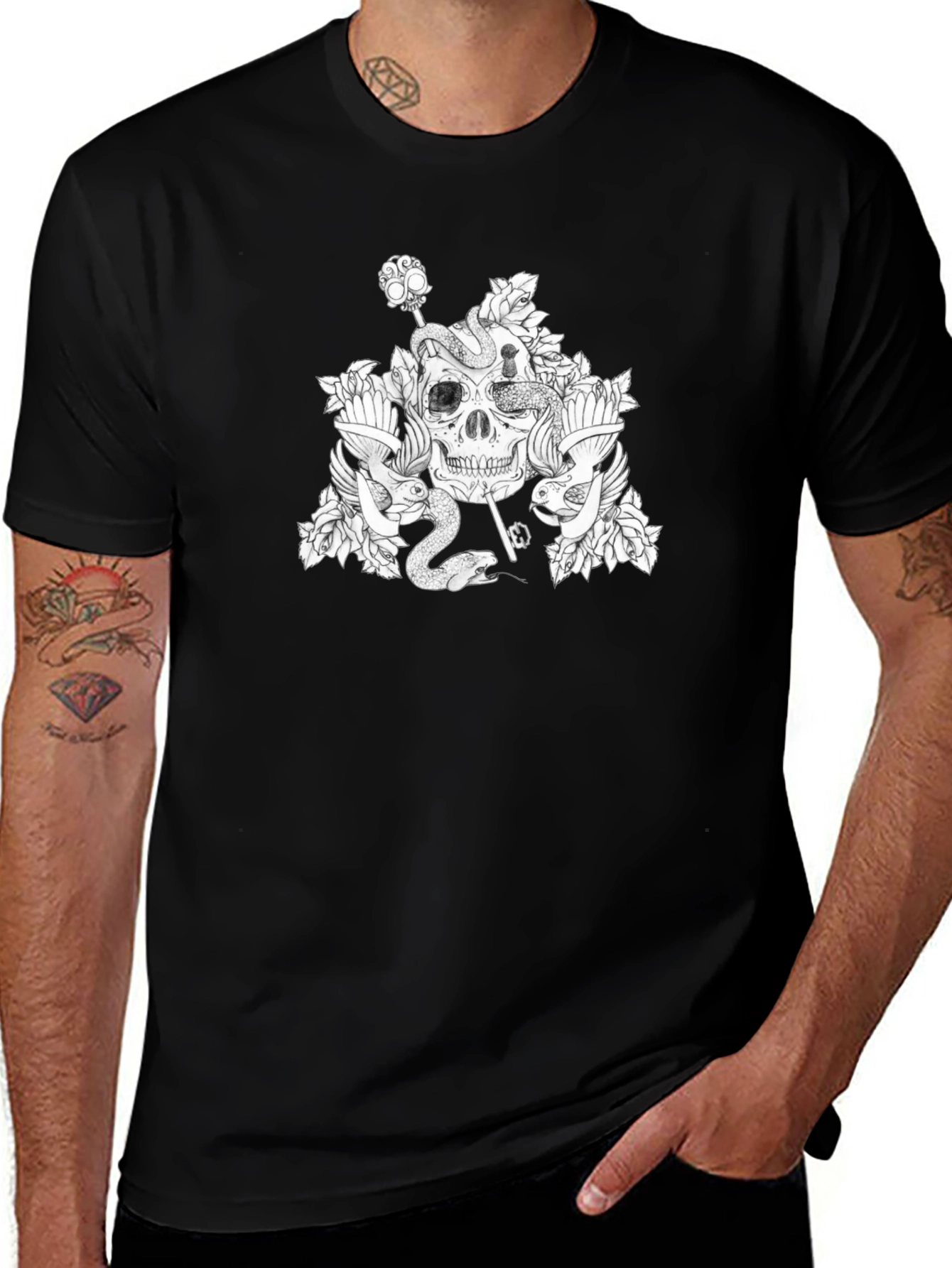 Skull & Snake Graphic Tee - Mens Black T-Shirt