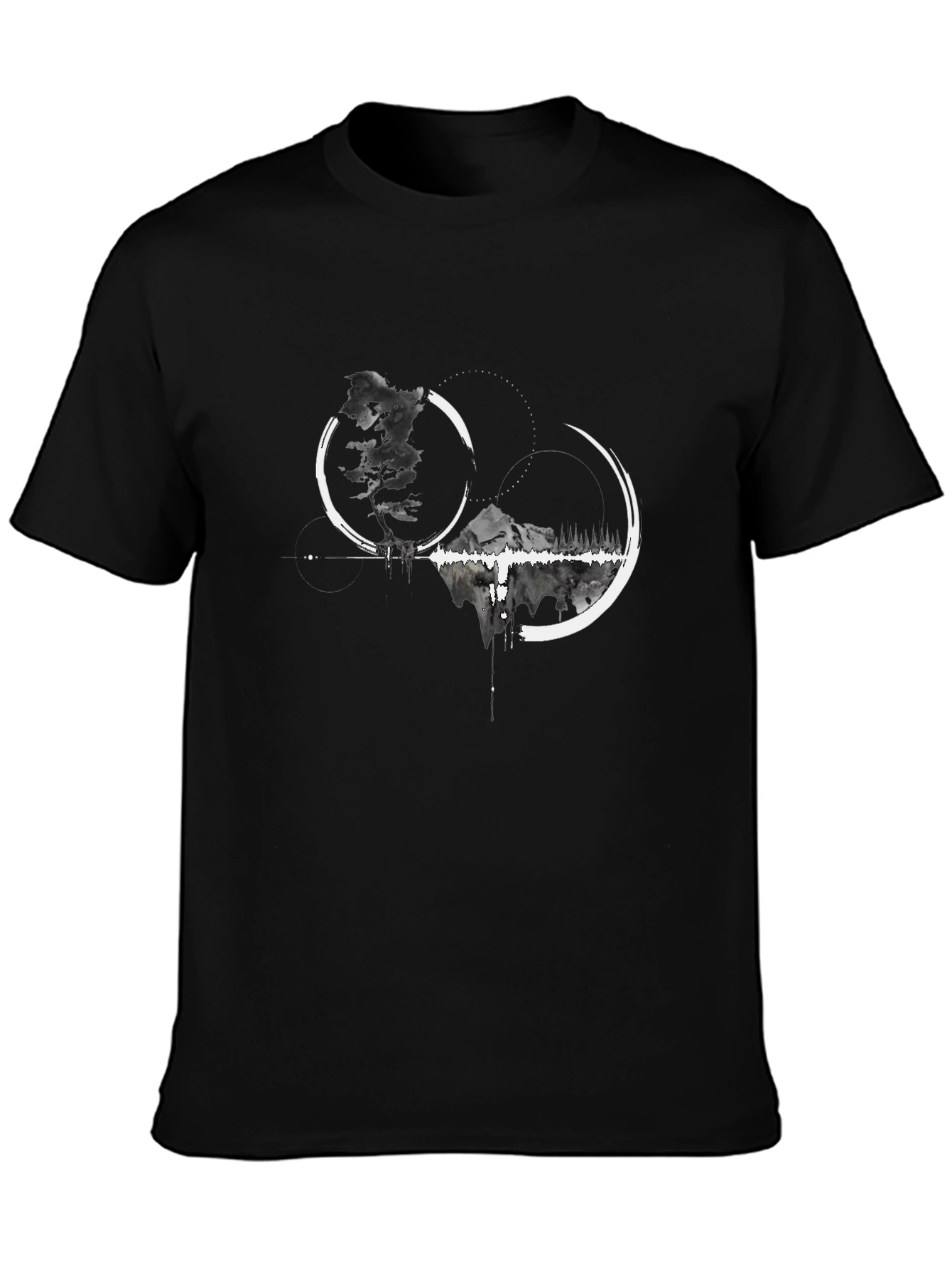 Abstract Mountain Graphic Tee - Black