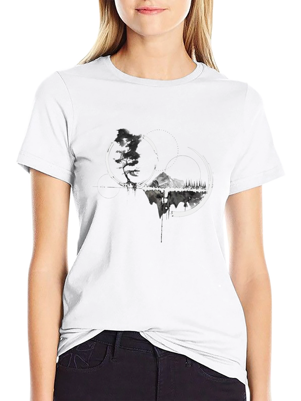 Abstract Mountain Graphic Tee - Black