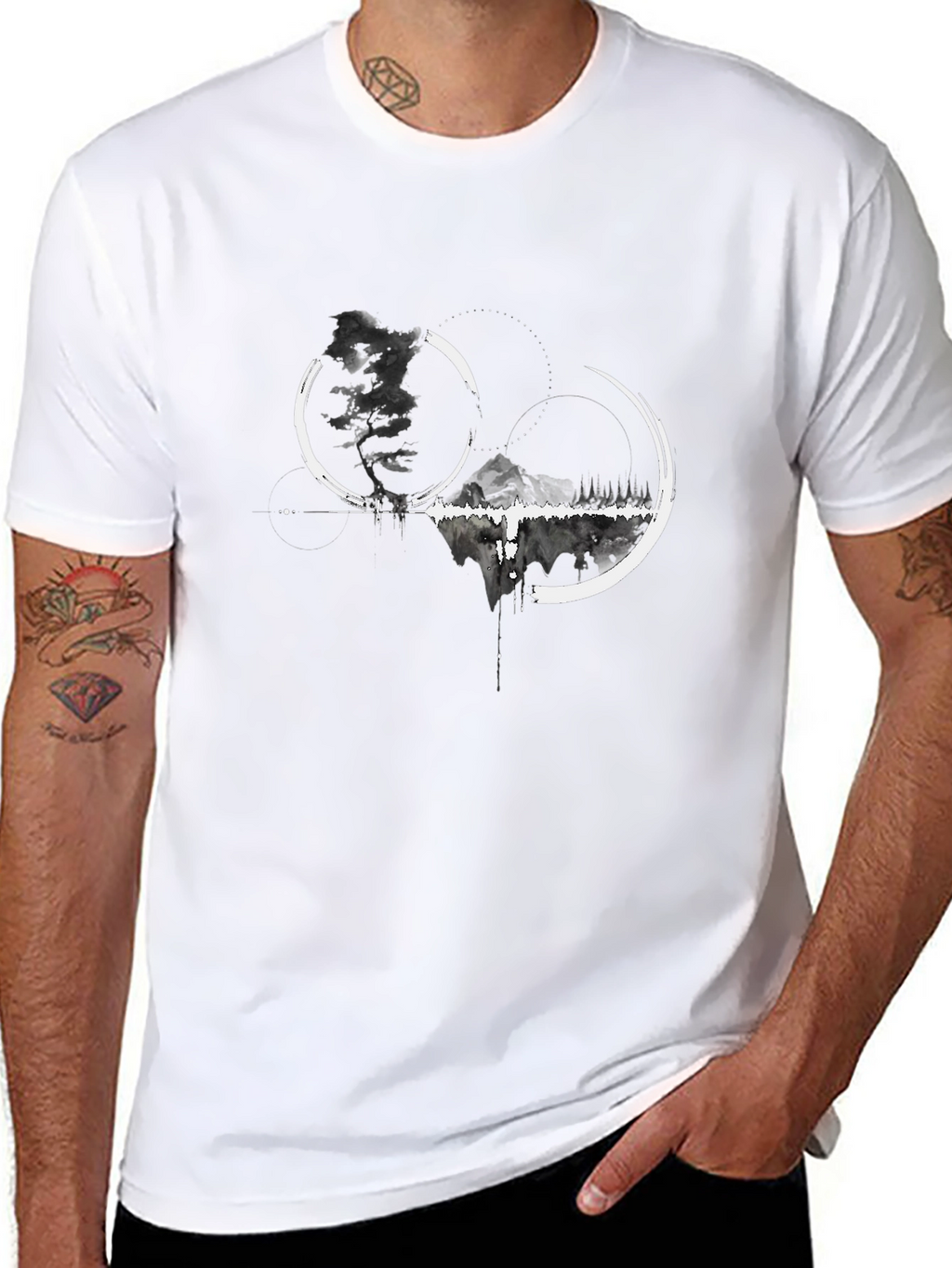 Abstract Mountain Graphic Tee - Black