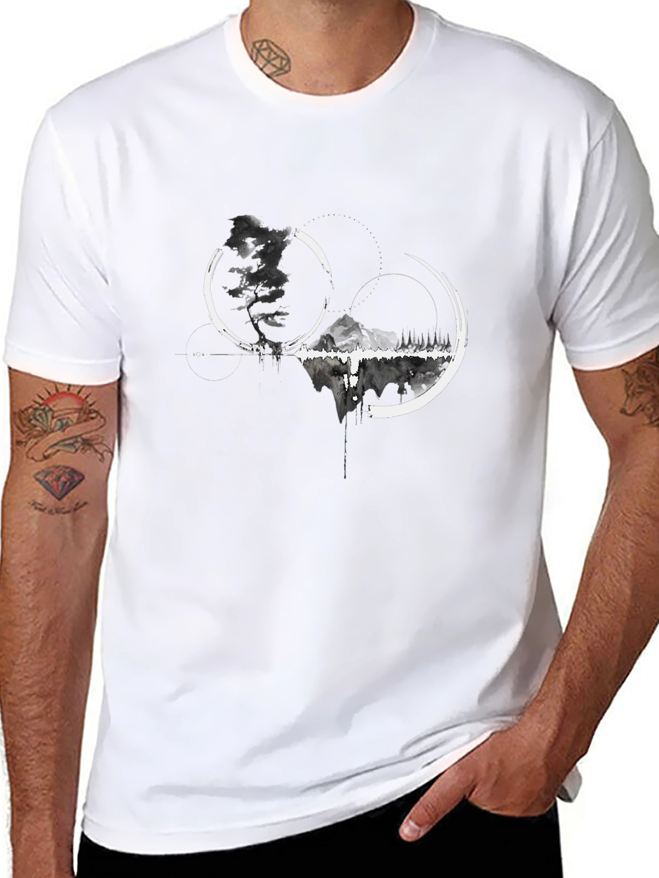 Abstract Mountain Graphic Tee - Black