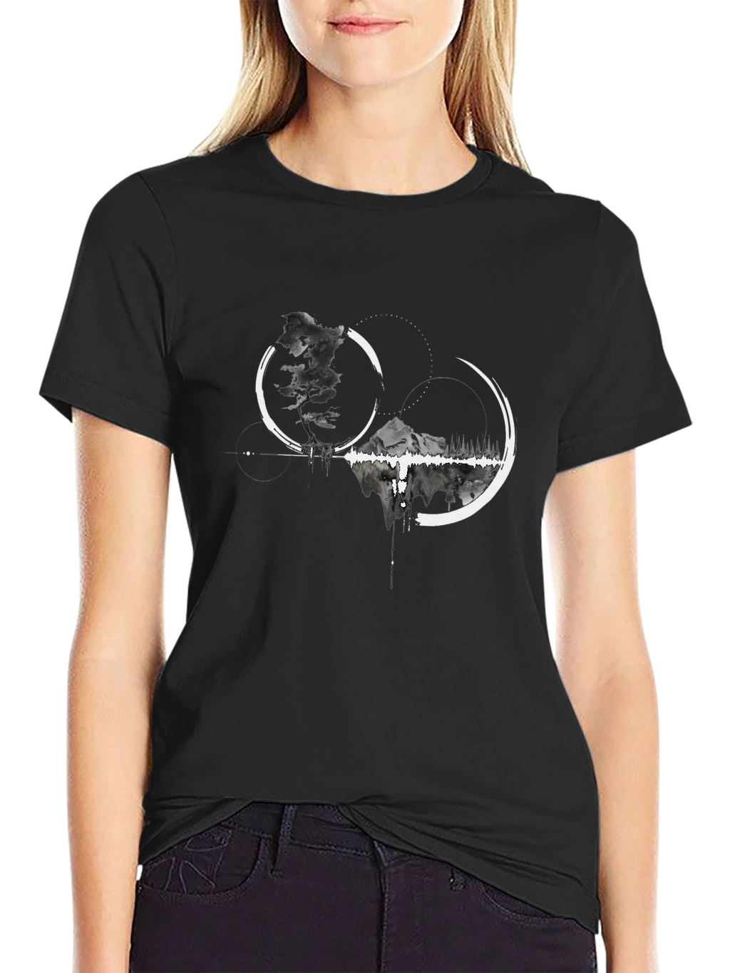 Abstract Mountain Graphic Tee - Black