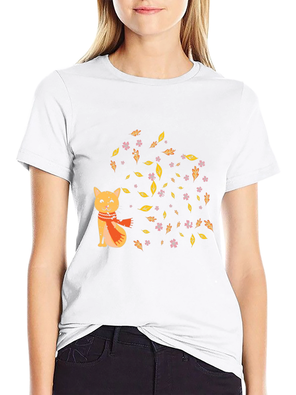 Autumn Cat Graphic Tee - Cozy Fall Vibes