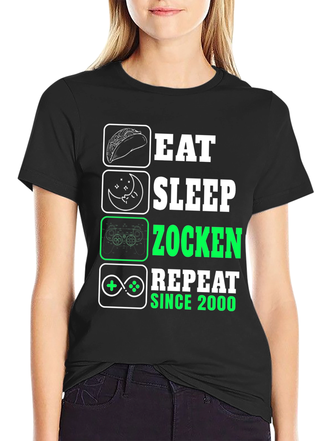 Eat Sleep Zocken Repeat Black T-Shirt - Gamer Style