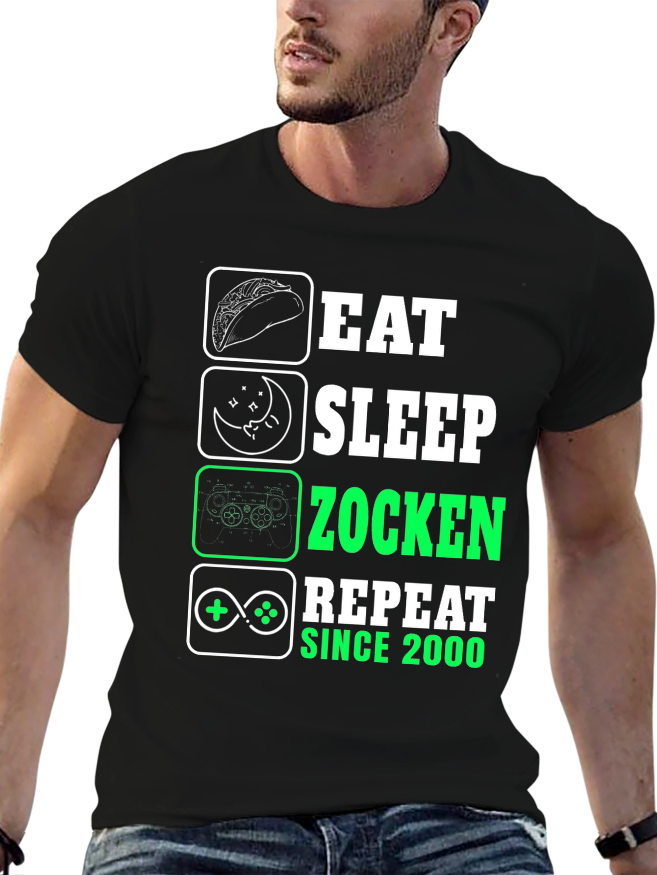 Eat Sleep Zocken Repeat Black T-Shirt - Gamer Style