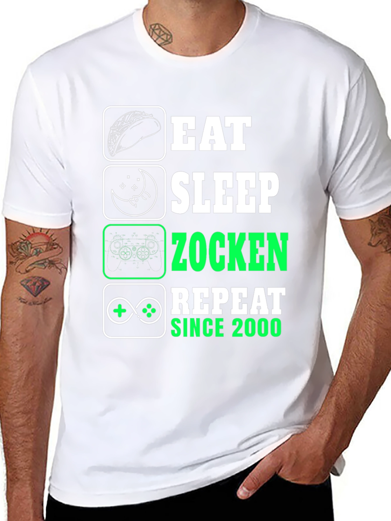 Eat Sleep Zocken Repeat Black T-Shirt - Gamer Style