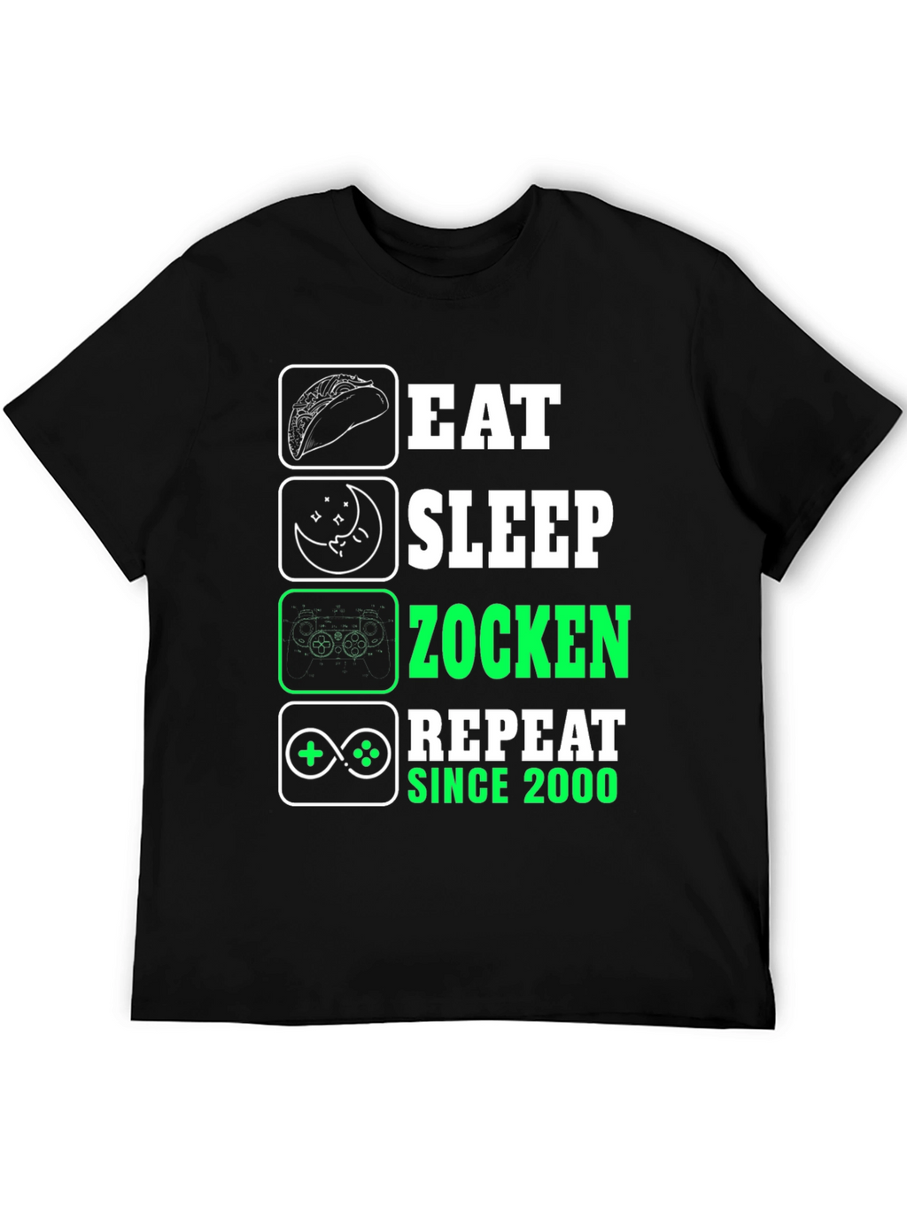 Eat Sleep Zocken Repeat Black T-Shirt - Gamer Style