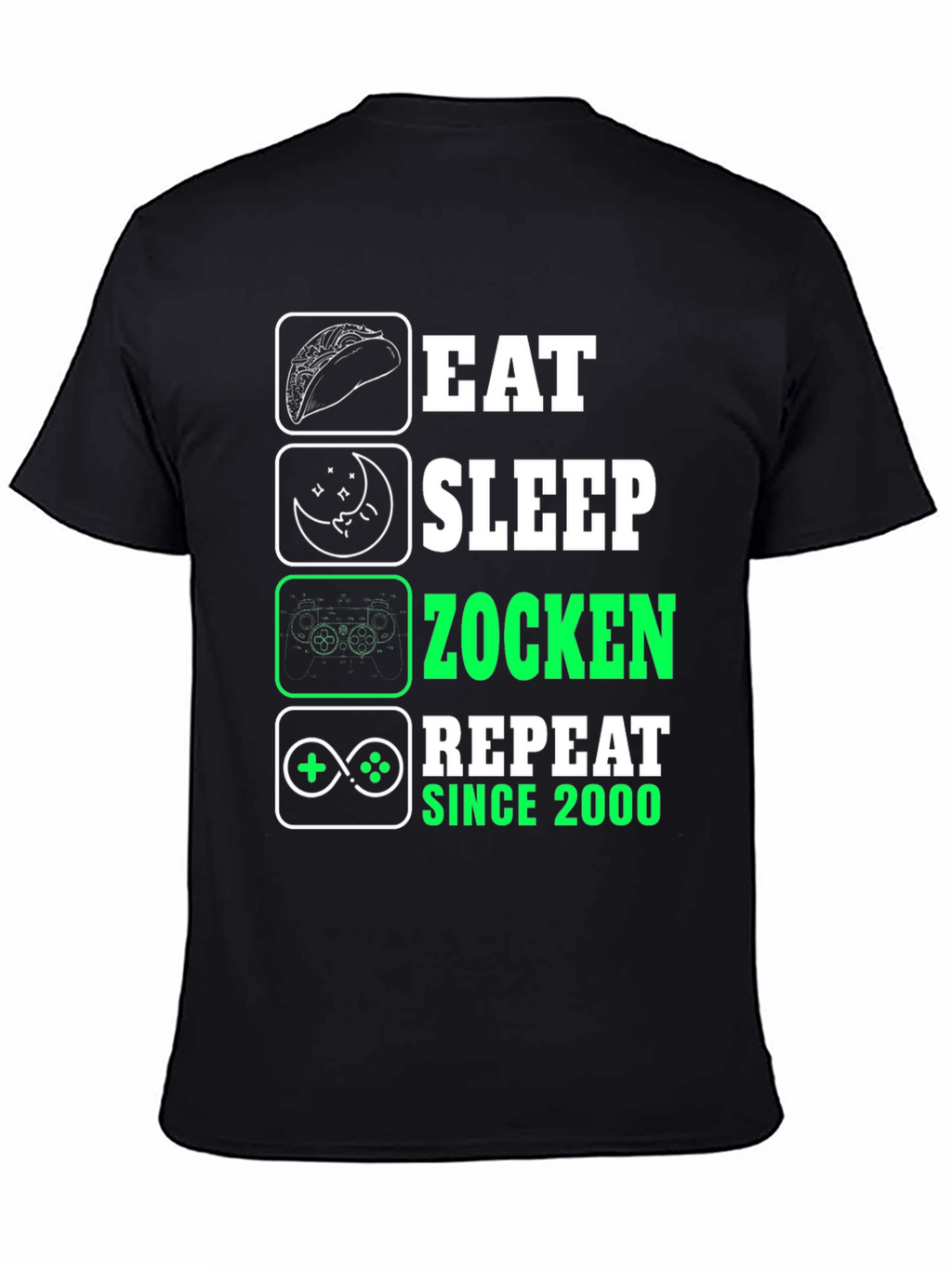 Eat Sleep Zocken Repeat Black T-Shirt - Gamer Style