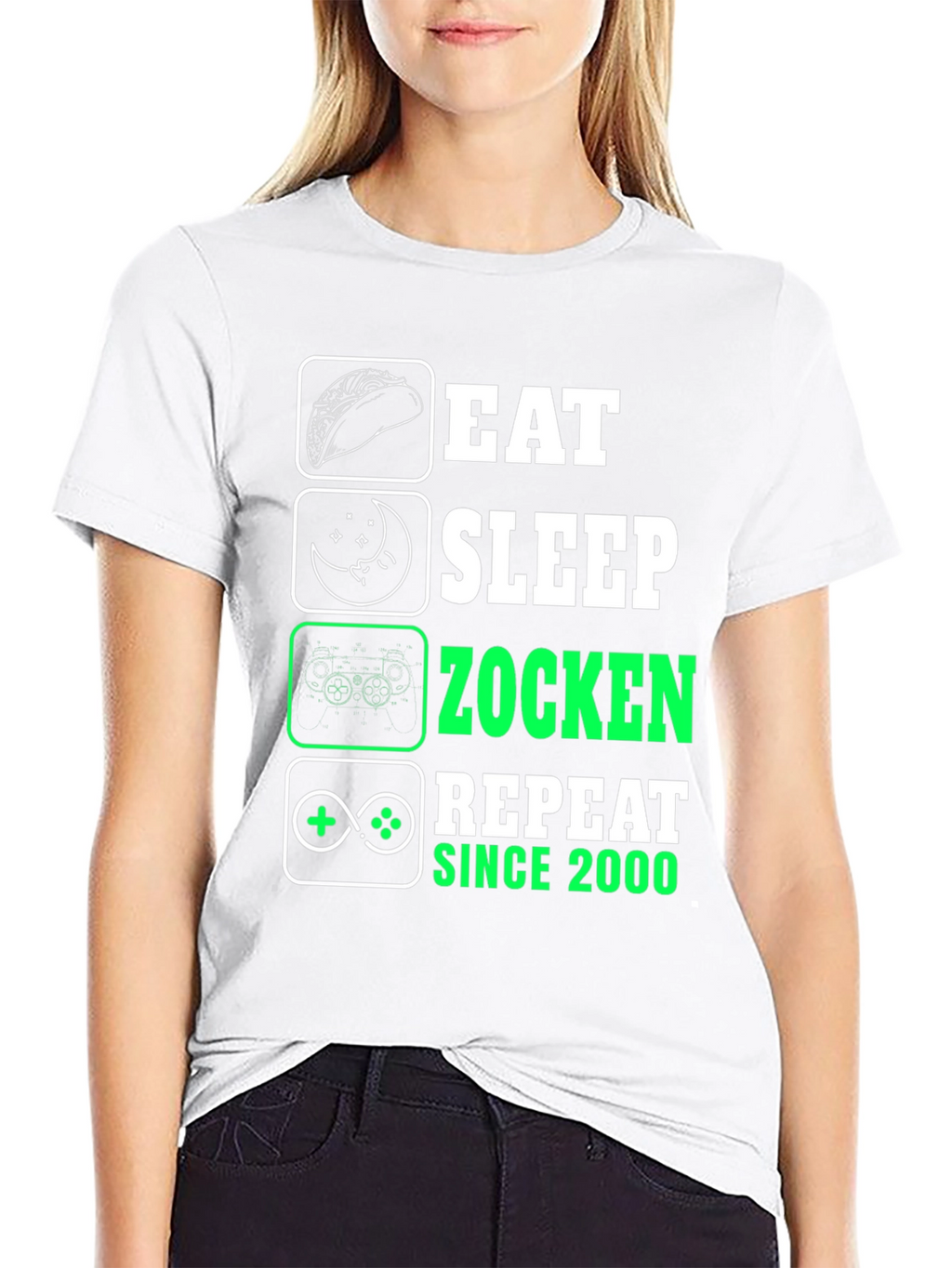 Eat Sleep Zocken Repeat Black T-Shirt - Gamer Style