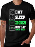Eat Sleep Zocken Repeat Black T-Shirt - Gamer Style