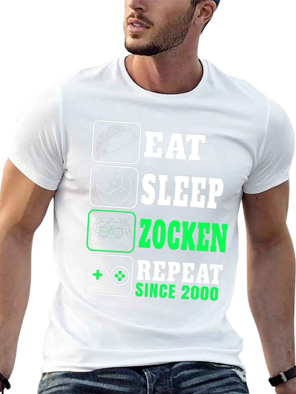 Eat Sleep Zocken Repeat Black T-Shirt - Gamer Style