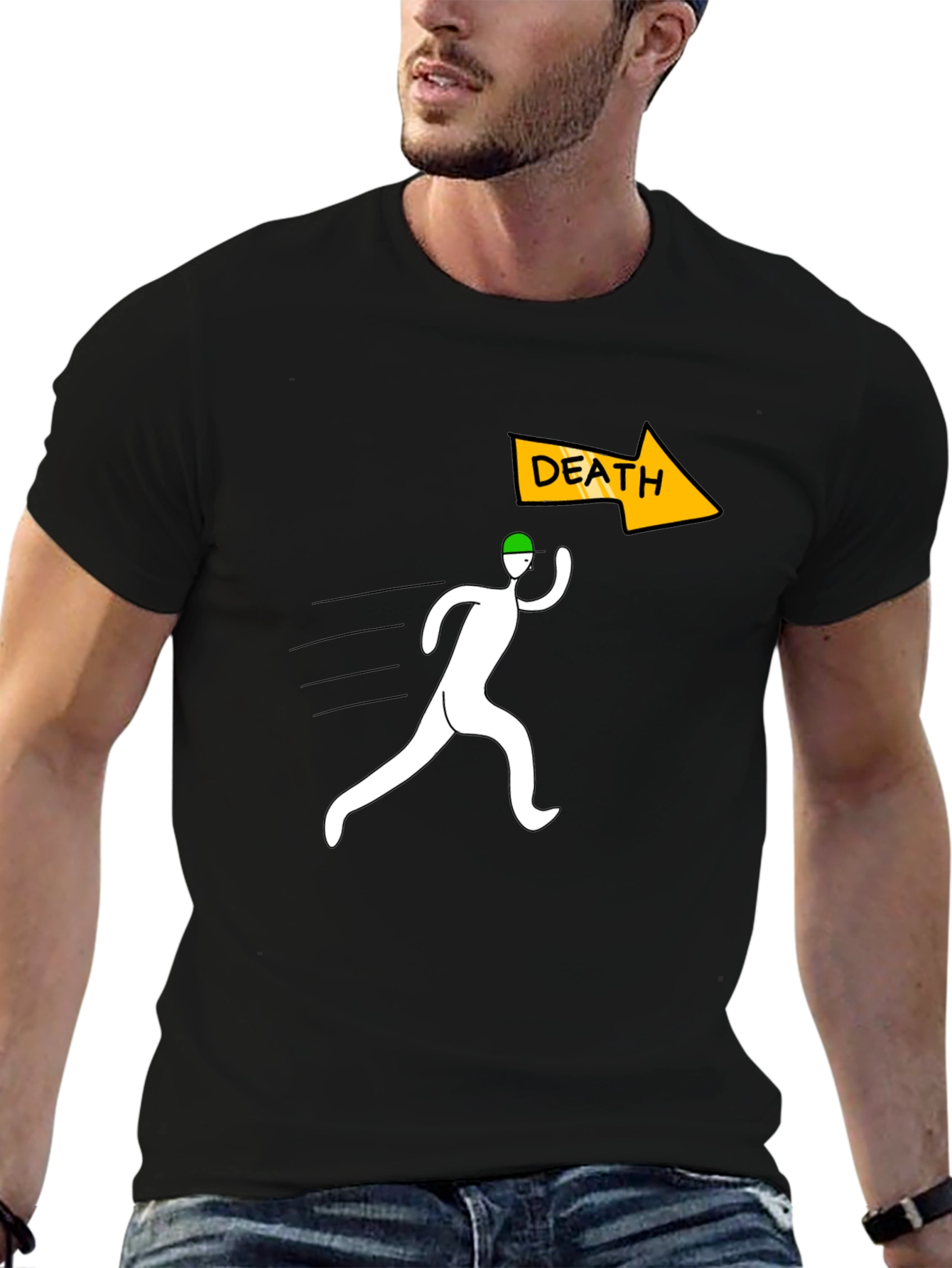 Run From Death Graphic Tee - Black Cotton T-Shirt