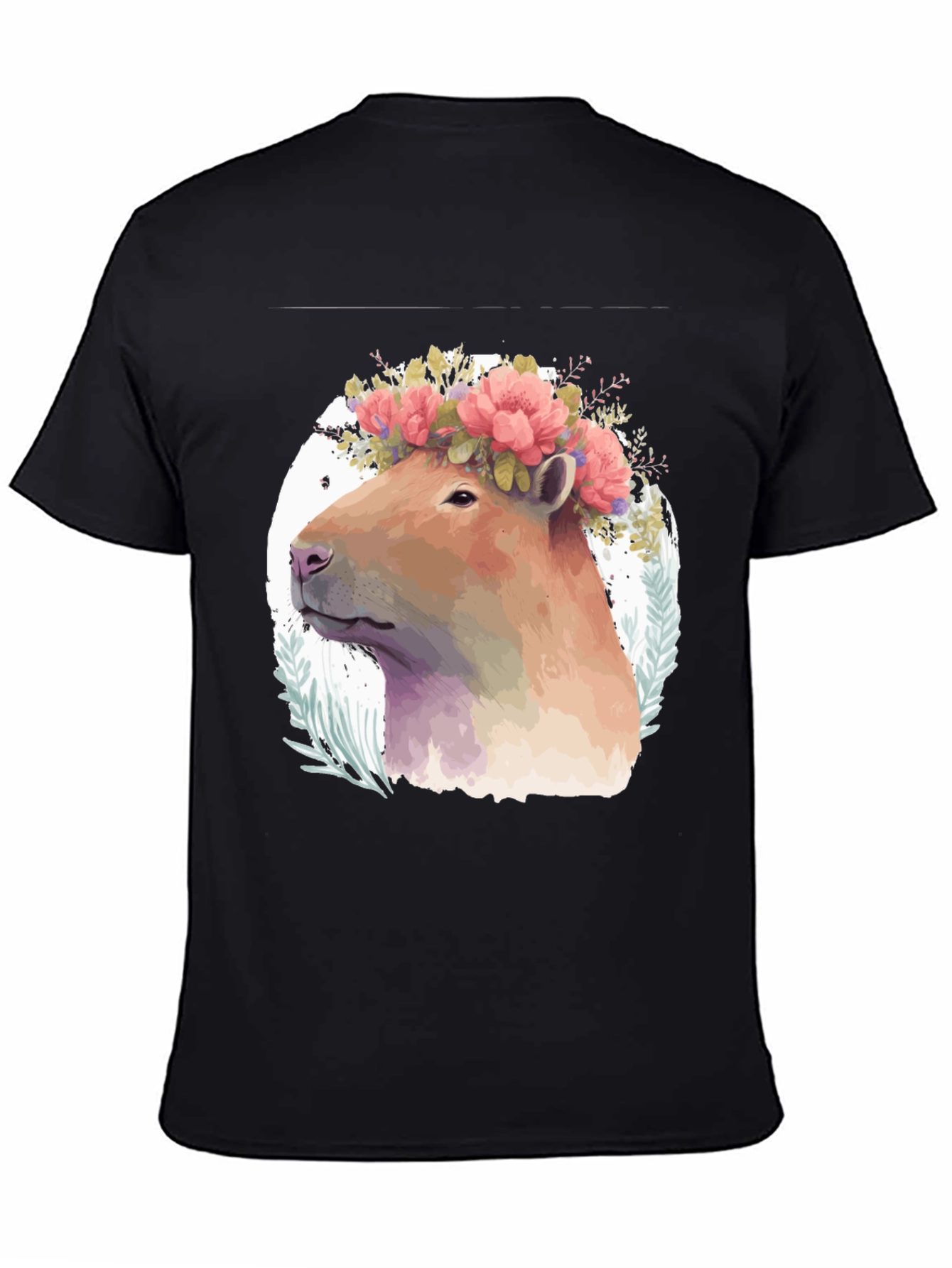 Capybara Floral Crown Graphic Tee - Stylish Mens Black T-Shirt