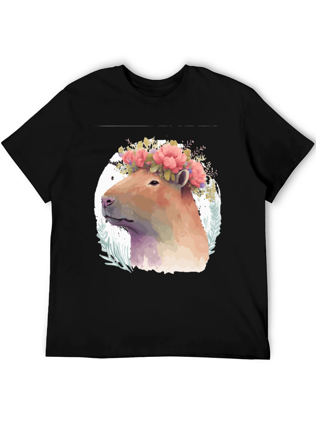 Capybara Floral Crown Graphic Tee - Stylish Mens Black T-Shirt