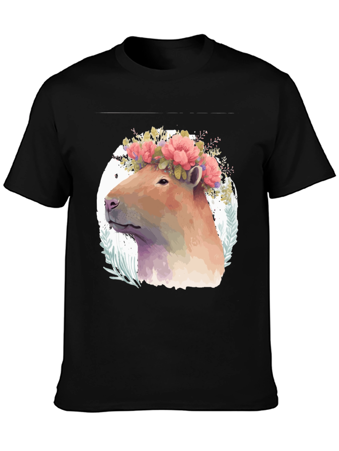 Capybara Floral Crown Graphic Tee - Stylish Mens Black T-Shirt