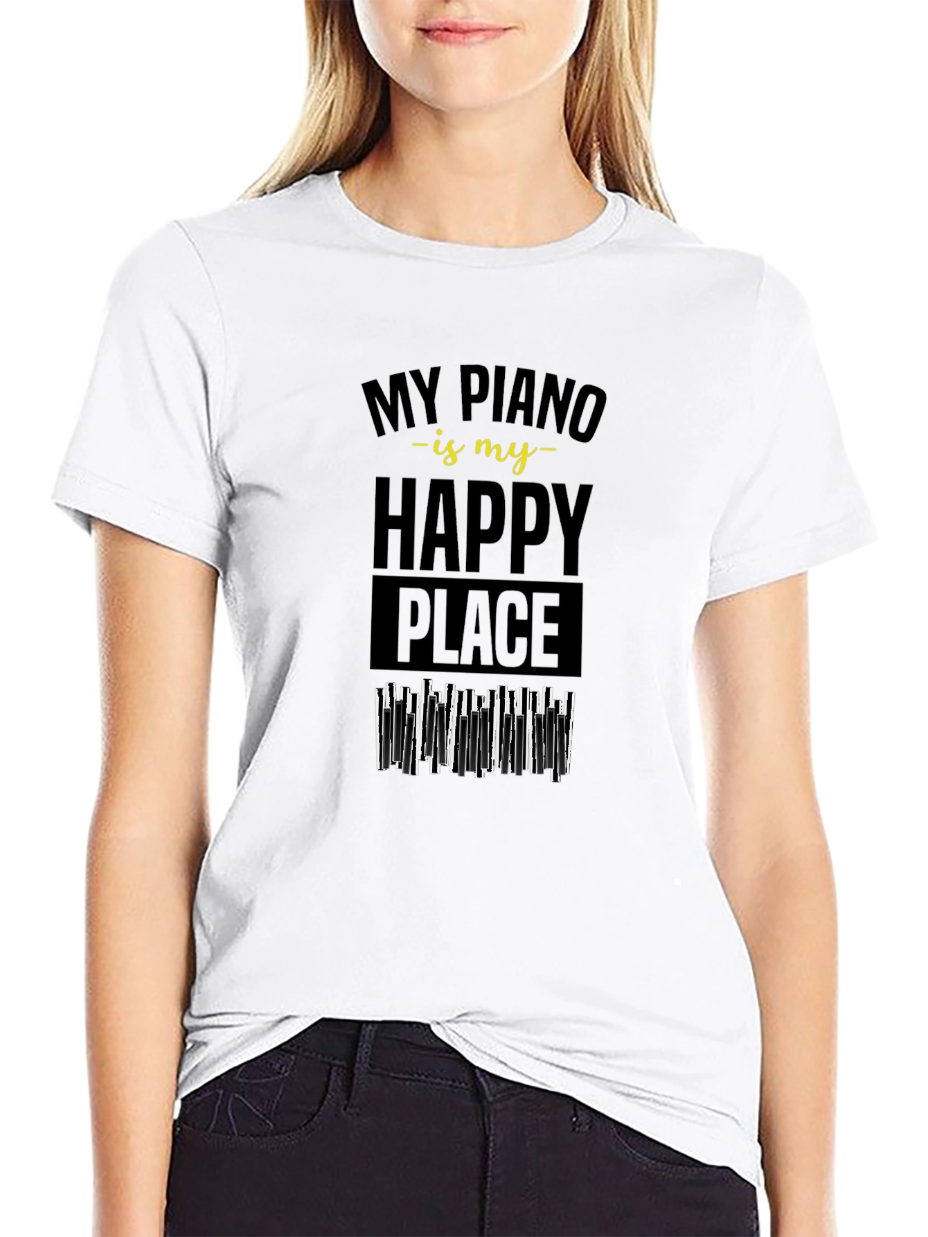 Piano is My Happy Place Black T-Shirt