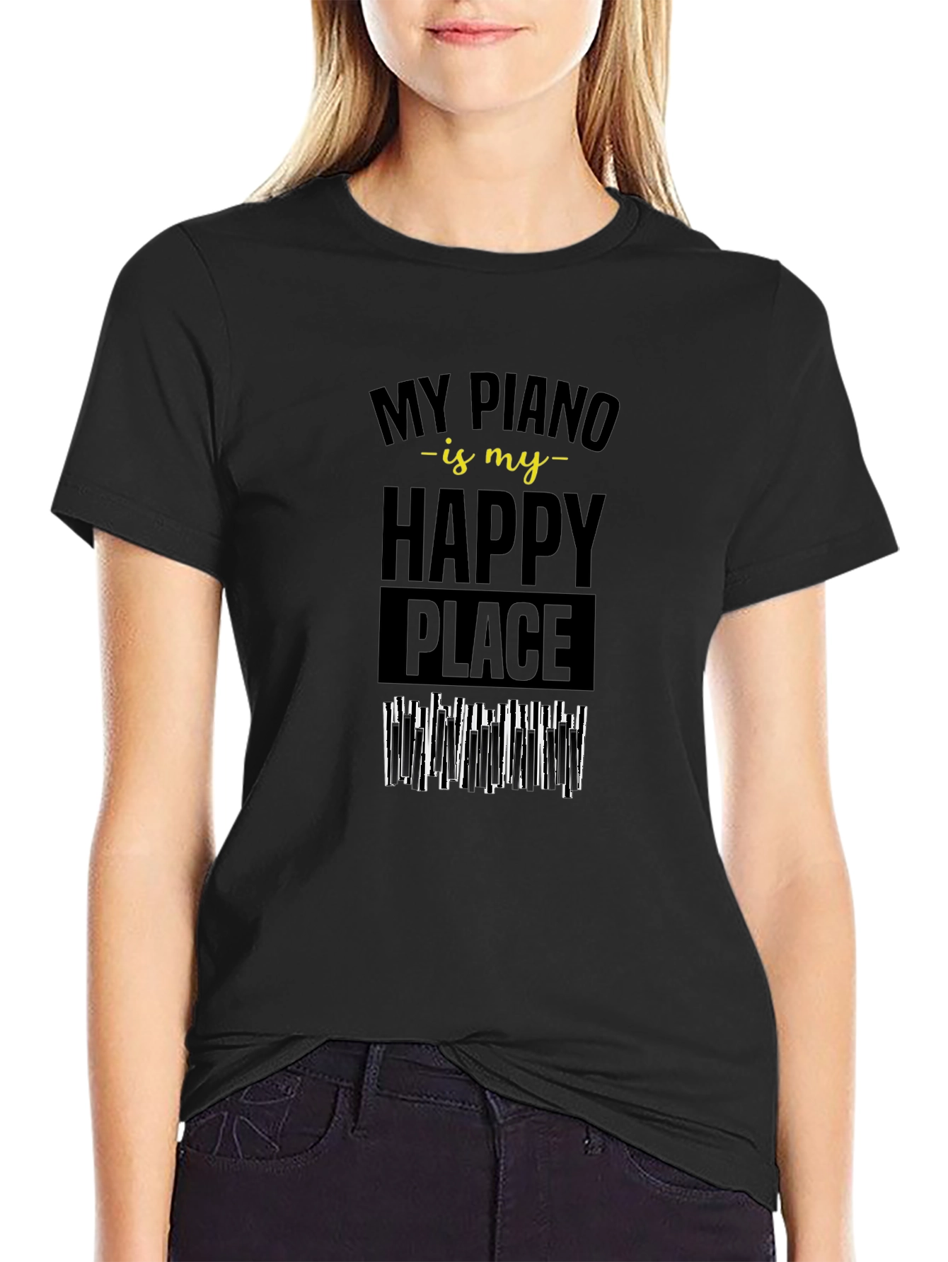 Piano is My Happy Place Black T-Shirt