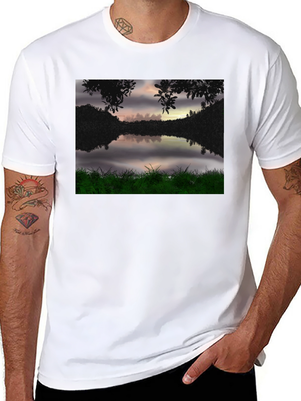 Nature Lake Scene Black T-Shirt