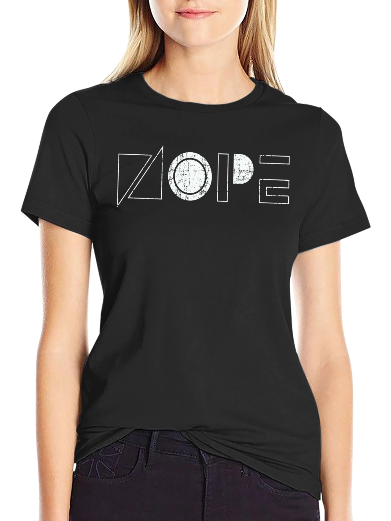 Geometric Nope Graphic Black T-Shirt