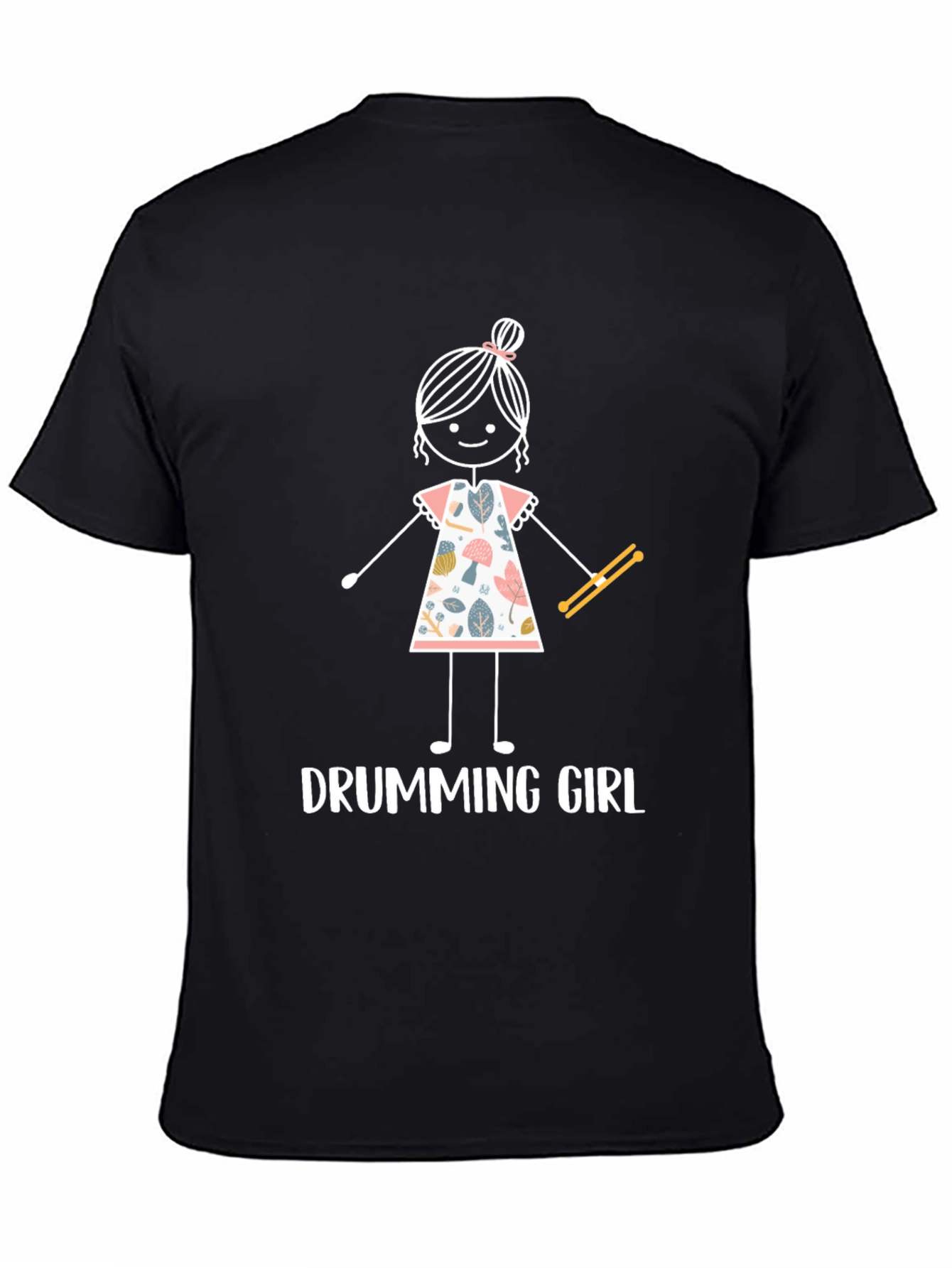 Drumming Girl Graphic T-Shirt - Black