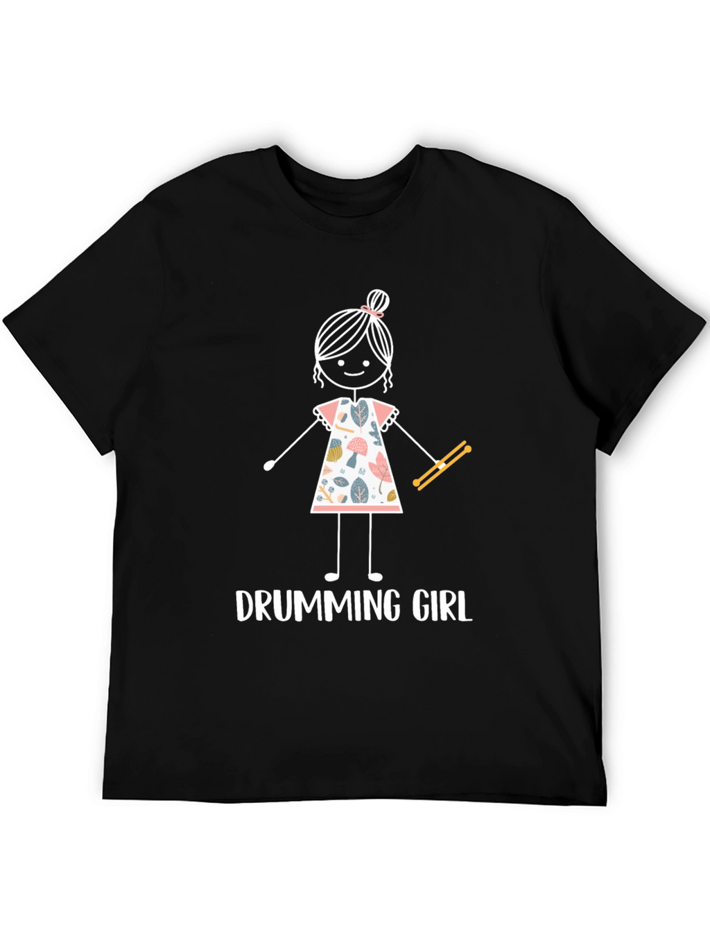 Drumming Girl Graphic T-Shirt - Black