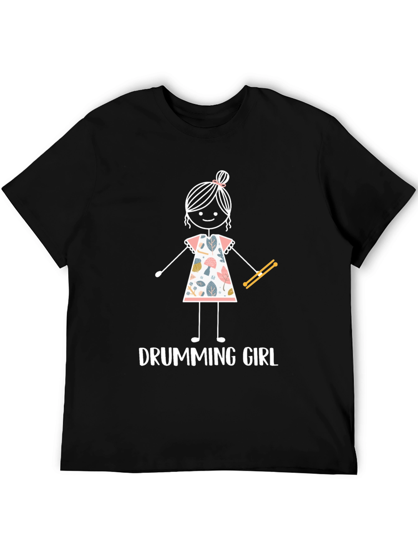 Drumming Girl Graphic T-Shirt - Black