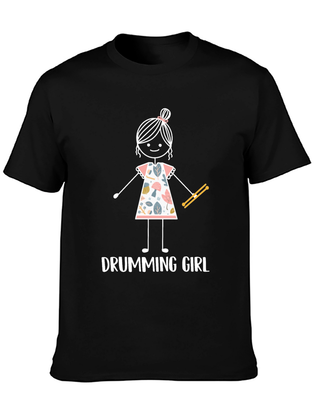 Drumming Girl Graphic T-Shirt - Black