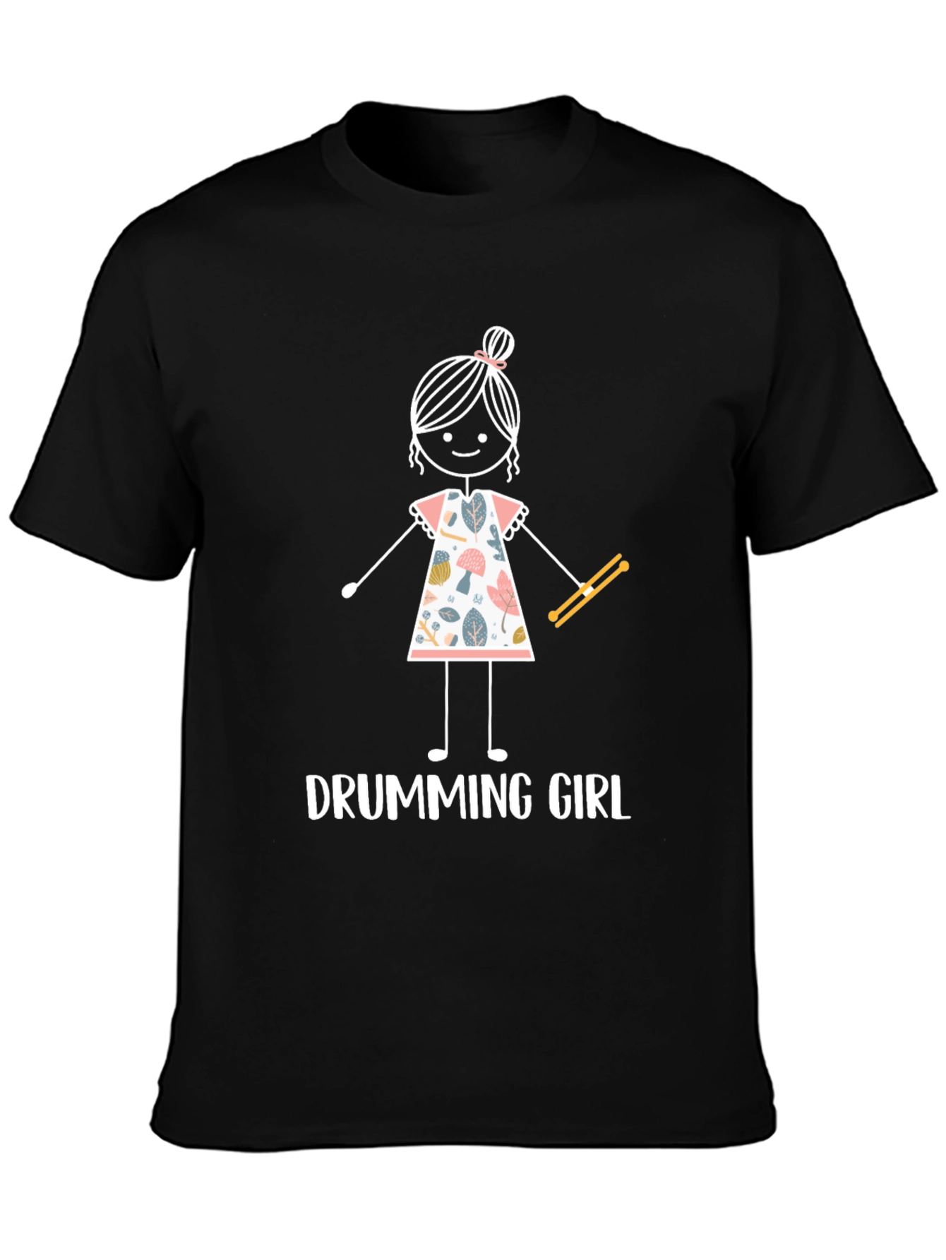 Drumming Girl Graphic T-Shirt - Black