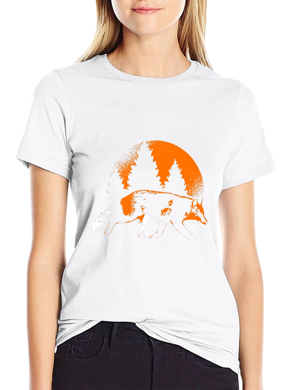 Fox & Forest Graphic Print Black T-Shirt