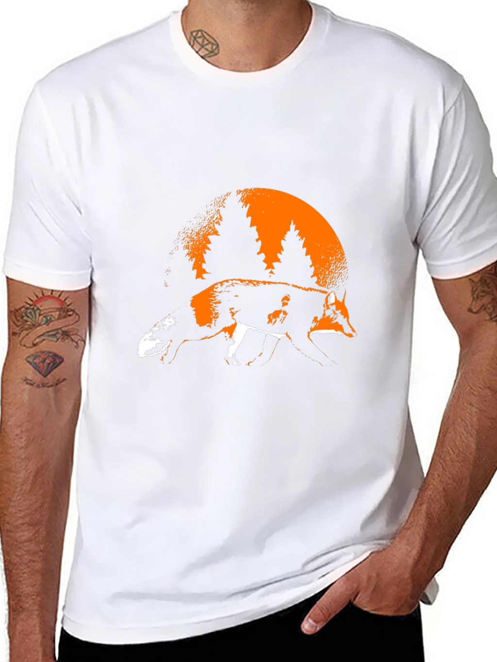 Fox & Forest Graphic Print Black T-Shirt