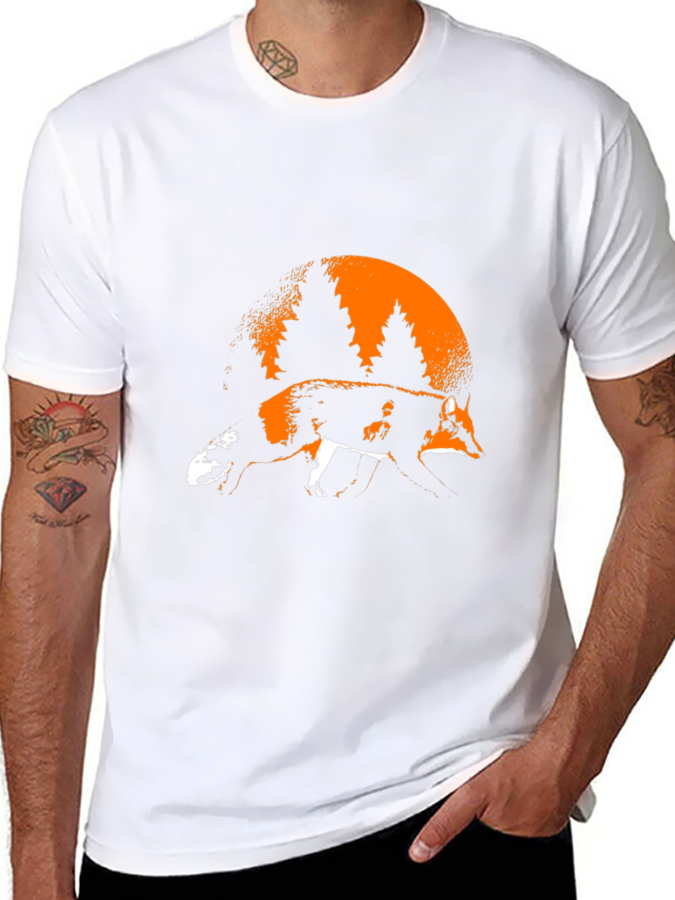 Fox & Forest Graphic Print Black T-Shirt