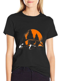 Fox & Forest Graphic Print Black T-Shirt