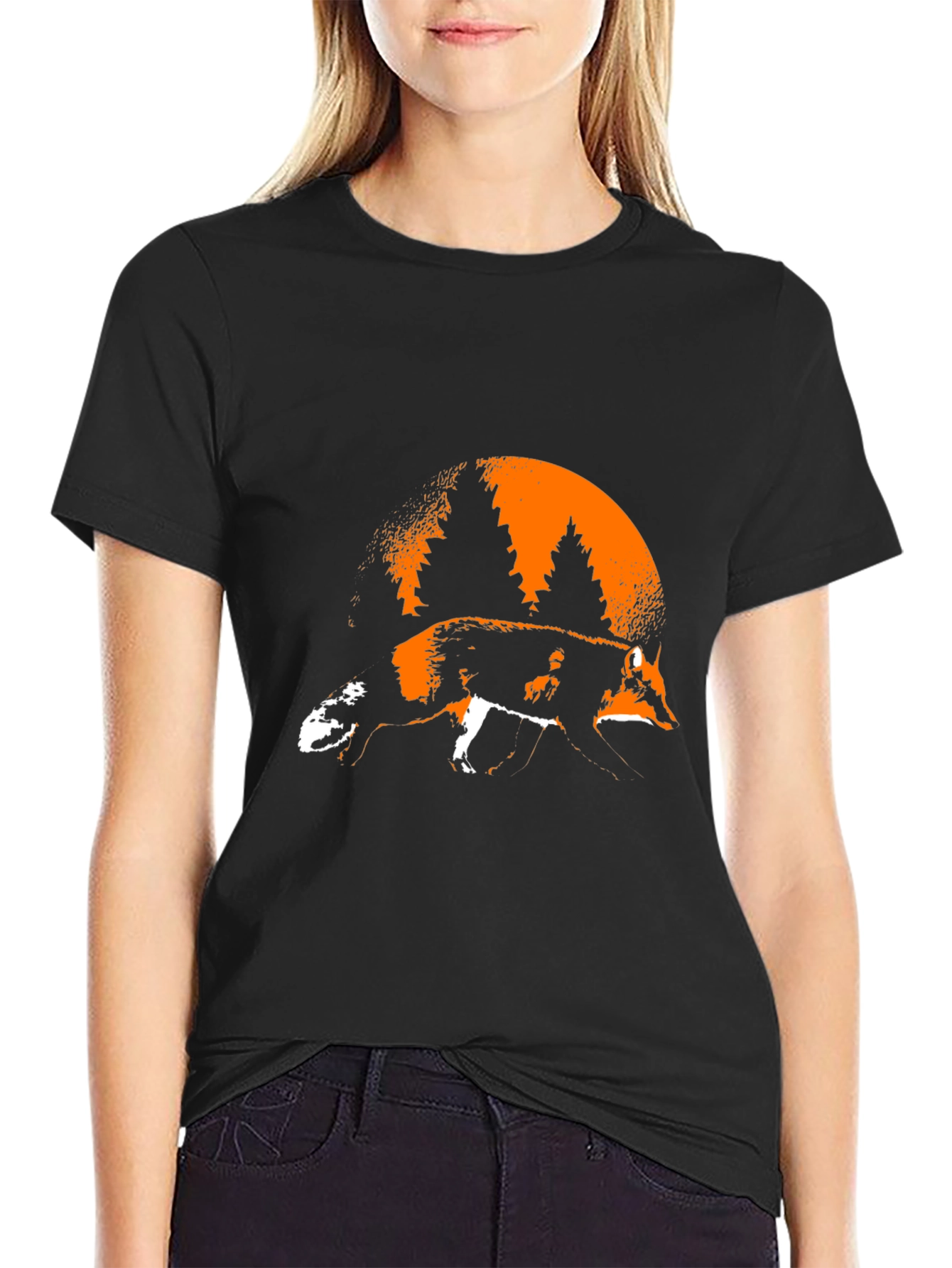 Fox & Forest Graphic Print Black T-Shirt