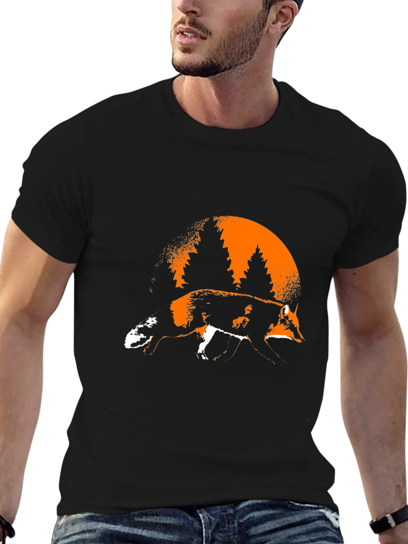 Fox & Forest Graphic Print Black T-Shirt