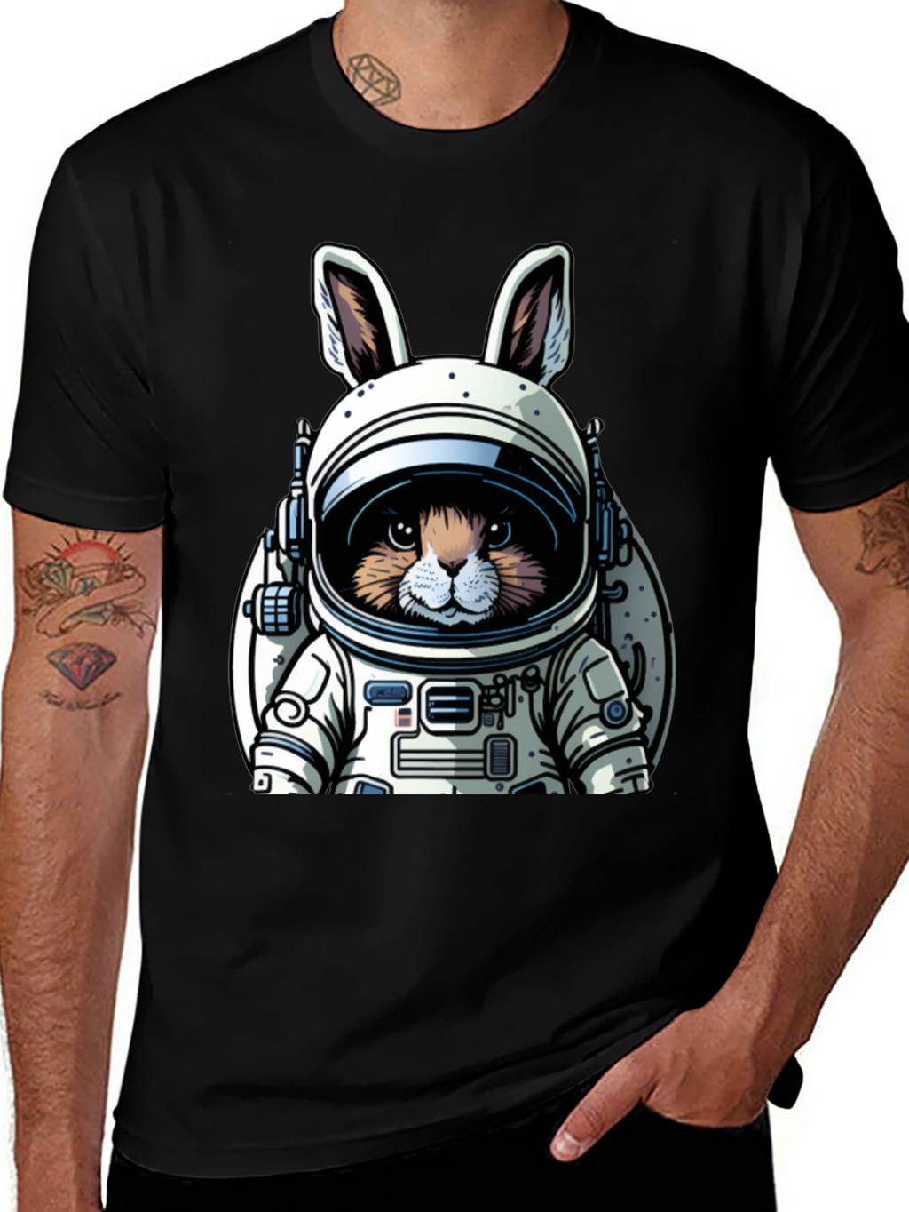 Astronaut Bunny Black T-Shirt